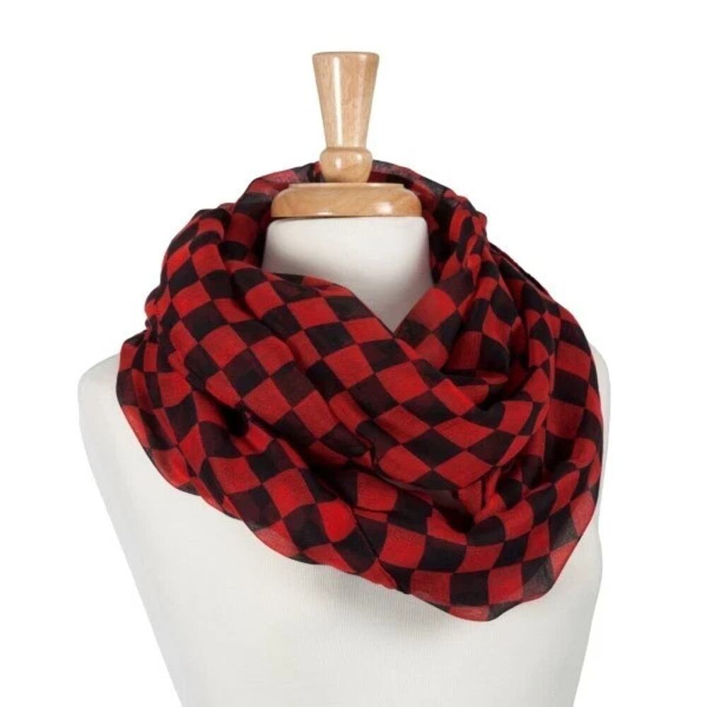True Red and Black Chessboard Pattern Infinity Scarf